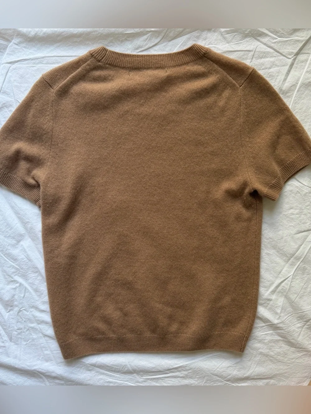 Quince Mongolian Cashmere Camel Brown Short Sleeve Sz Medium